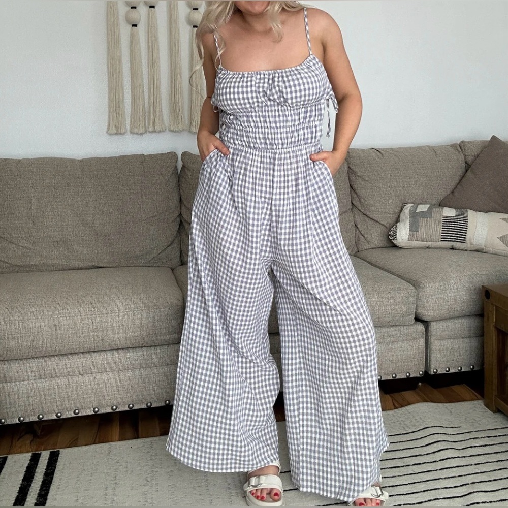 Blue and White Gingham Jumpsuit - Picture 7 of 10